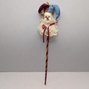 Midwest Of Cannon Falls Porcelain Clown Jester On A Stick Ornament Victorian
